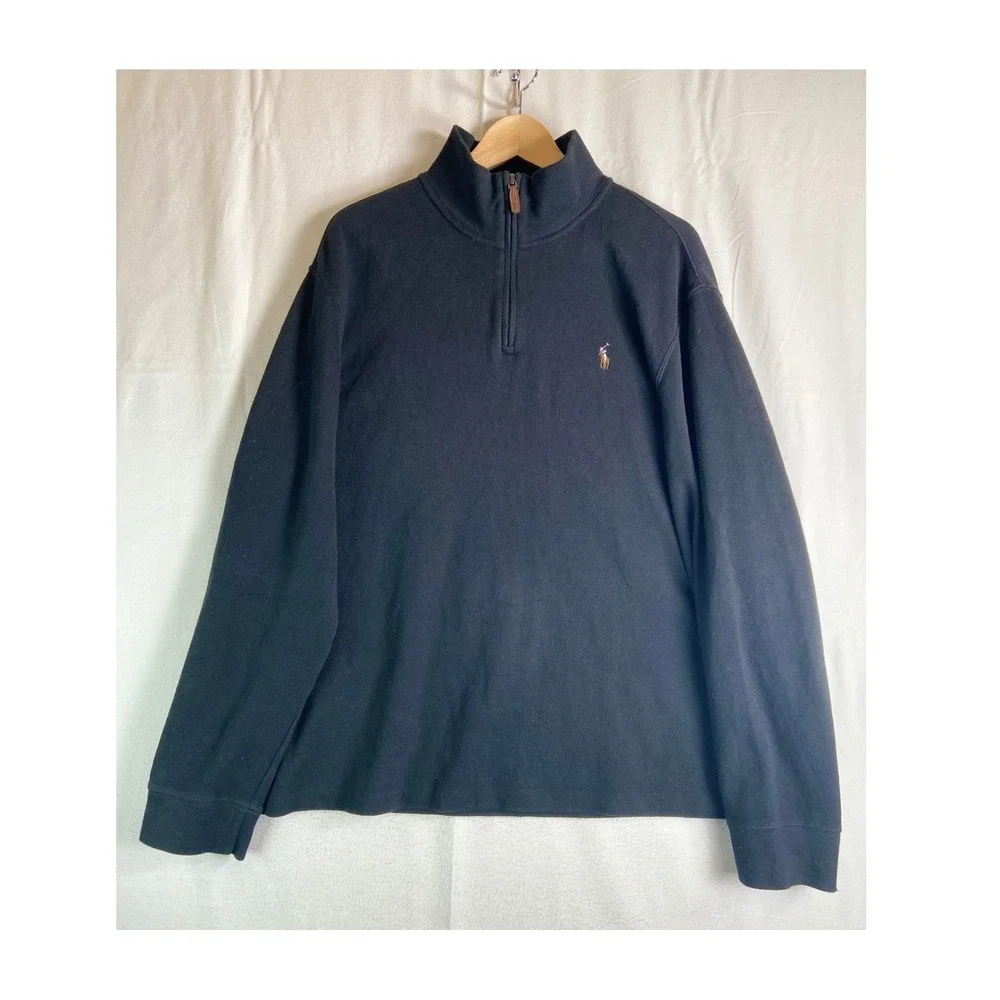 Polo Ralph Lauren Mens XL Black Estate Rib Quarter Zip Pullover Preppy Classic